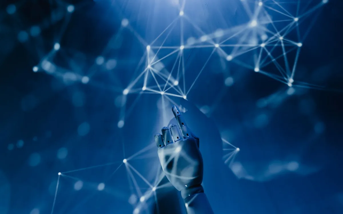 Abstract connected digital network representing AI-assisted workflows
