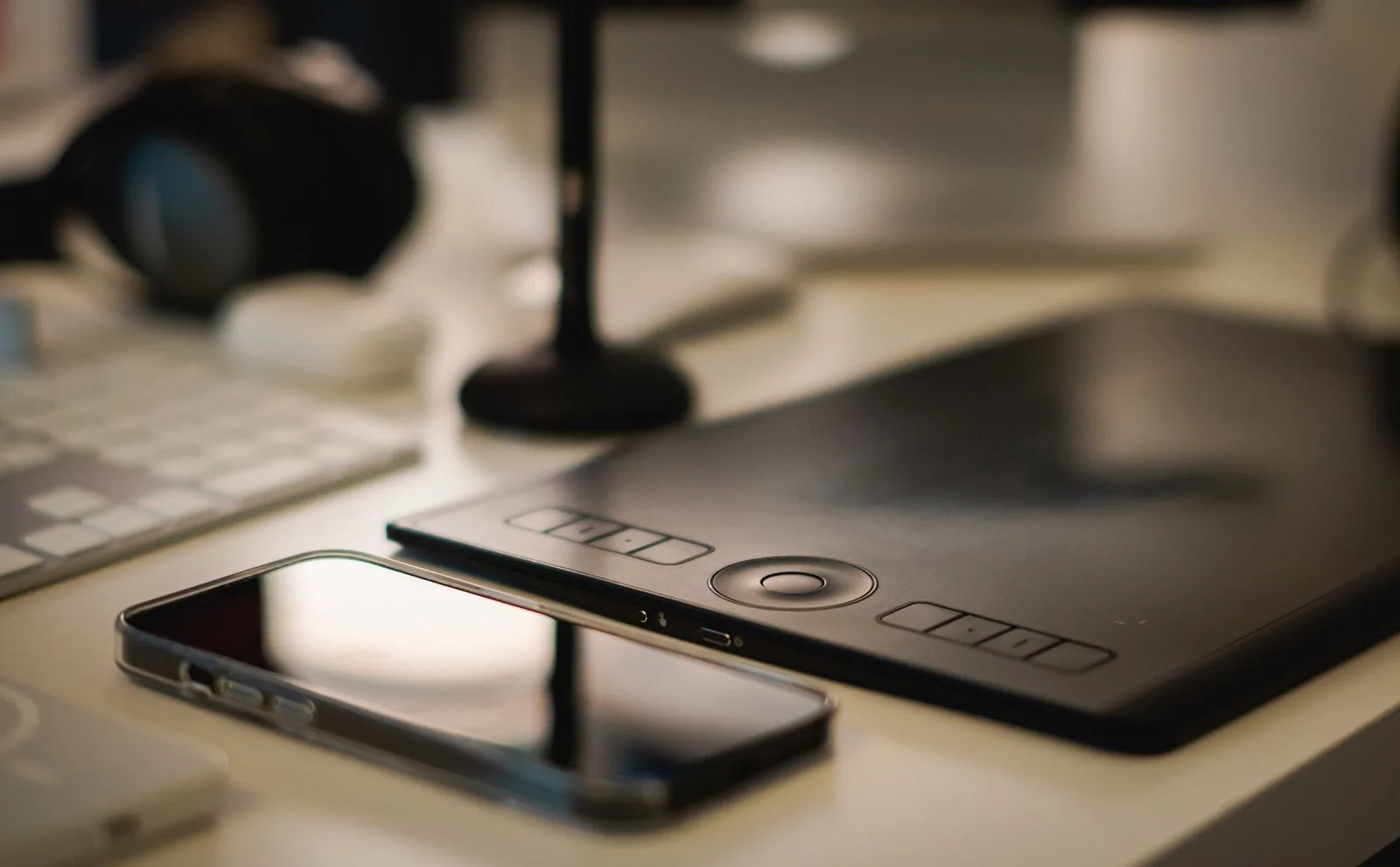 A creative workspace with tablet and design tools